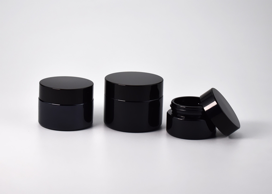 China 15g 30g 50g UV Light Resistant Tincture Black Glass Cosmetic Jars, Cylinder Round Glass Jars For Face Cream supplier