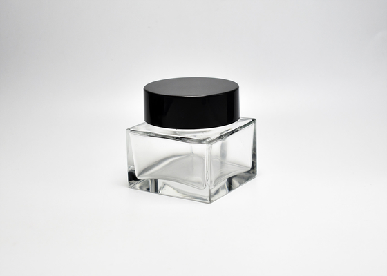 China Wholesale Quadrate 3.3OZ 100ml Luxury Square Flint Heavy Glass Cosmetic Jar With Lids,Cosmetic Containers For Skin Care supplier