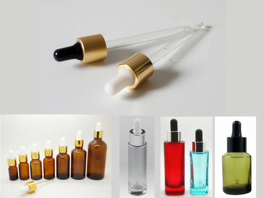 China CL-D430 bulb glass dropper with metal aluminum collar cap sleeve, cosmetic dropper pipette supplier