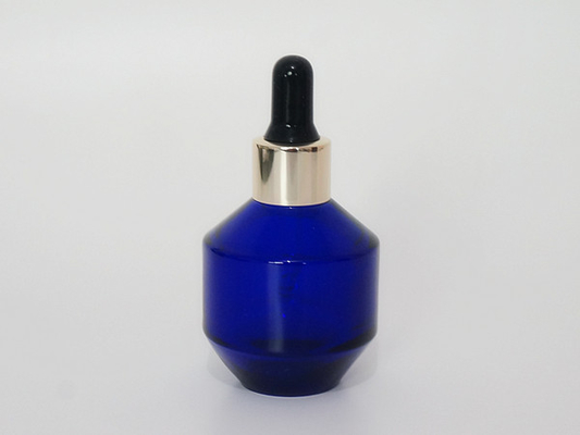 China Wholesale Boston Round 1OZ 30ml Cobalt Blue Glass Cosmetic Bottle With Bulb Glass Dropper Pipettes For CBD Oil Serum supplier