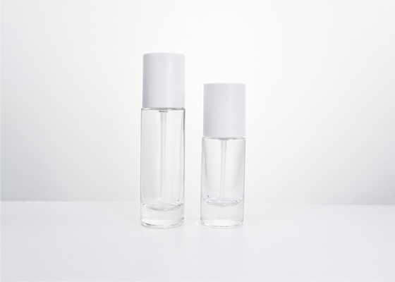 China Cosmetic Packaging 30&amp;50ML  Essential Clear Glass Fine Mist Pump Bottle with Overcap High Quality Supplier supplier