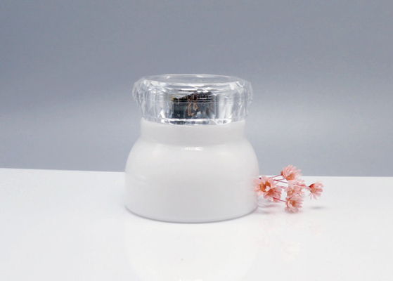China 1.7OZ 50ml opal white glass cosmetic jars with crystal look lid, luxury skin care glass primary packaging supplier