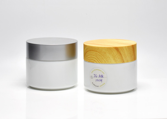 China JG-AQ100H, 100ml vintage milk white glass cosmetic jars, primary cosmetic (skin care) packaging for facial mask supplier