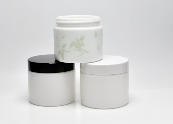 China JG-AQ100,100ml cylinderic milk white glass cosmetic jars, Vintage opaque white glass jars for facial mask, face cream supplier