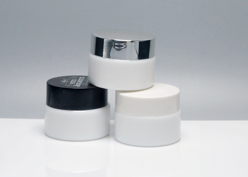 China JG-AQ15, 15ml cylindric opaque white glass cosmetic jars for eye cream, face cream packaging, primary cosmetic packaging supplier