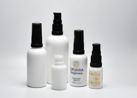 China Serum CBD Essence Oil Opal White Glass  Bottles With Pump Spray, Medical Skin Care Glass Primary Packaging For Skincare supplier