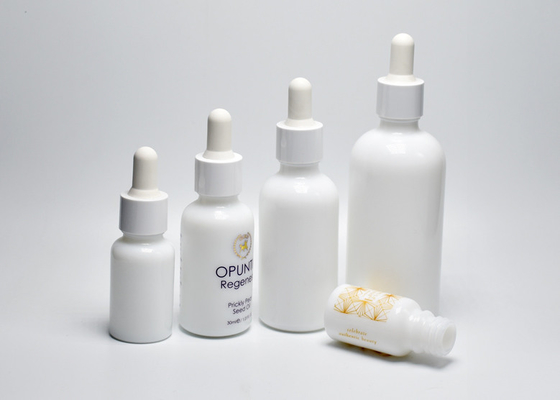 China Classic Round Opal White Glass Bottles With Plastic Smooth Dropper Cap, Glass Primary Packaging For Skincare Products supplier