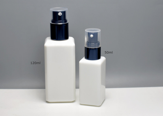 China Custom Wholesale 50ml 120ml Square Opal White Glass Bottles With Treatment Pump, Cosmetic Packaging Glass Bottles supplier