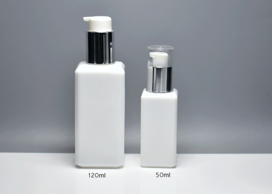 China Milk White 50ml 120ml Square Opauqe White Glass Bottles With Lotion Pump, Glass Primary Bottles For Skincare Products supplier
