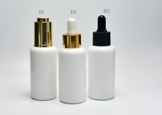 China Sustainable 40ml Boston Round Opal White Glass Bottles With Dropper Cap, Opal Glass Luxury Medical Skincare Packaging supplier