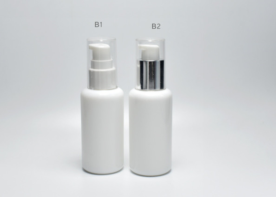 China 40ml boston round opal white glass bottles with treatment pump, glass serum packaging, medical skincare supplier