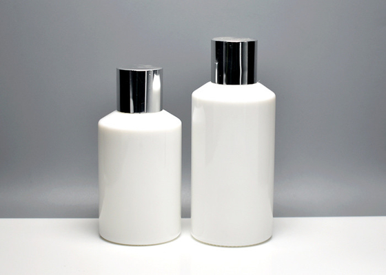 China Slant shoulder 100ml 150ml Opal White Glass Bottle With Metal Aluminum Bottle Cap Primary Cosmetic Packaging Supply supplier