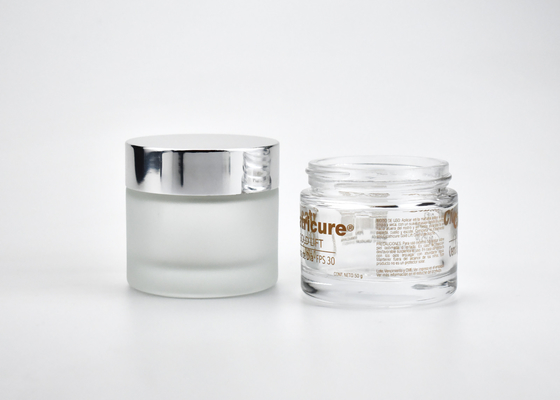 China JG-F44-50 50ml frosted thick wall glass cosmetic jar for face cream, gel and lotion, glass skin care packaging wholesale supplier