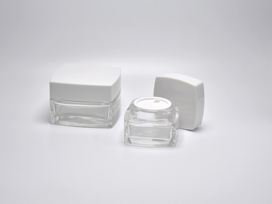 China JG-SR30,SR50 30ml&amp;50ml clear square glass cosmetic jar with square lid, eco friendly cosmetic containers wholesale supplier