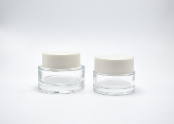 China JG-F04 30ml&amp;50ml flint cylindrical glass cosmetic jar with double wall lid, empty glass skin care containers supply supplier