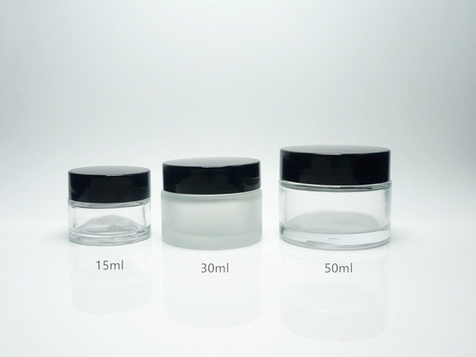 China JG-F31 15g 30g 50g empty low profile glass cosmetic jars, wholesale frosted glass cosmetic jars with lids for cosmetics supplier
